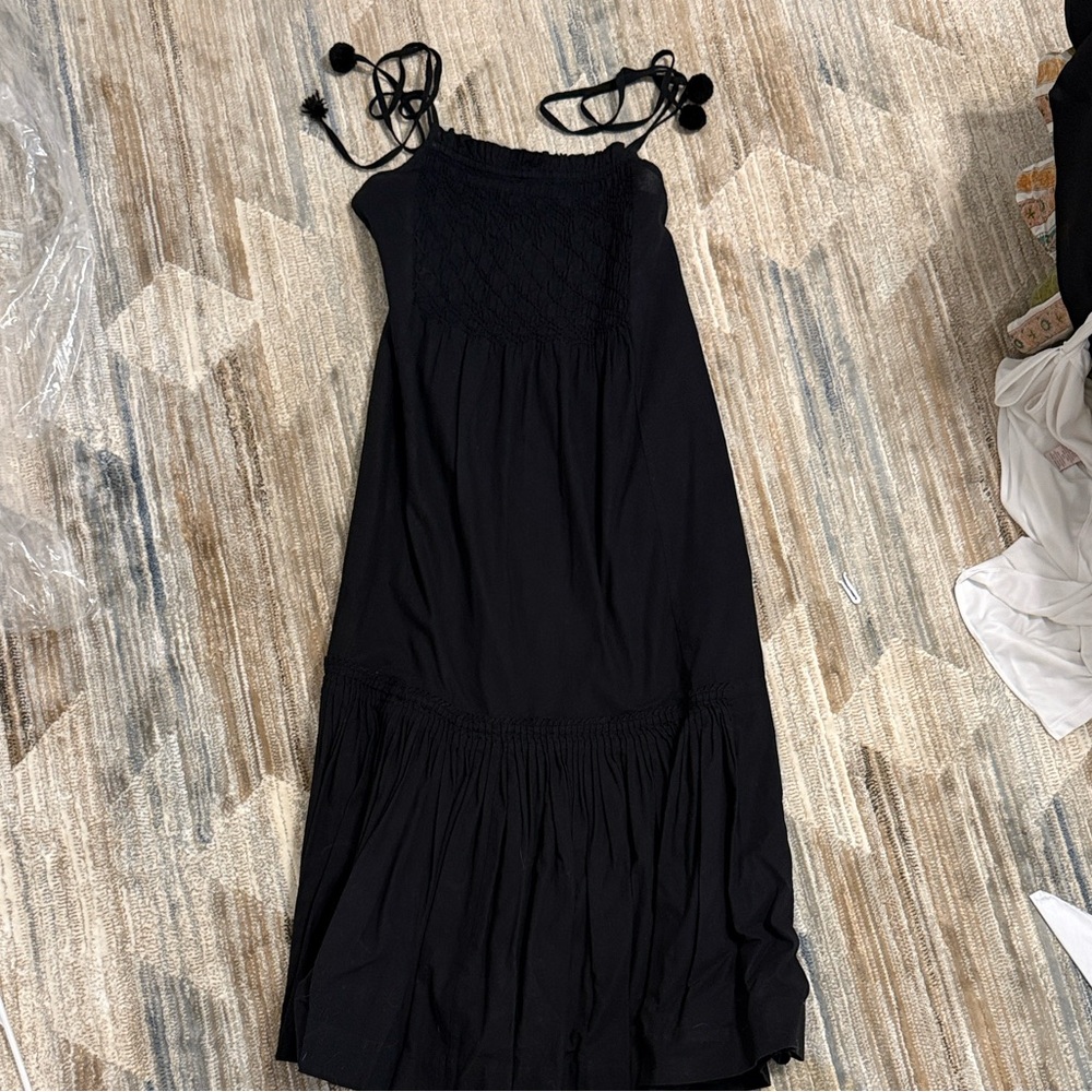Sea New York Black Smocked Maxi Dress with Tie Straps